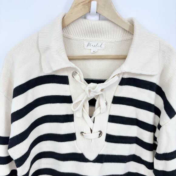Marled Roll Hem Sweater Womens Medium Stripe Nautical Classic Preppy Fisherman - Picture 4 of 7